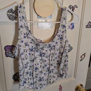 White And Purple/Blue Corset Style Floral Crop Top
